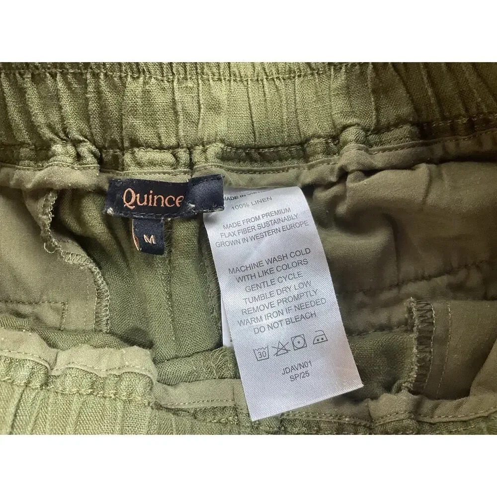 Quince 100% European Linen Pants Martini Olive Womens Size Medium Coastal